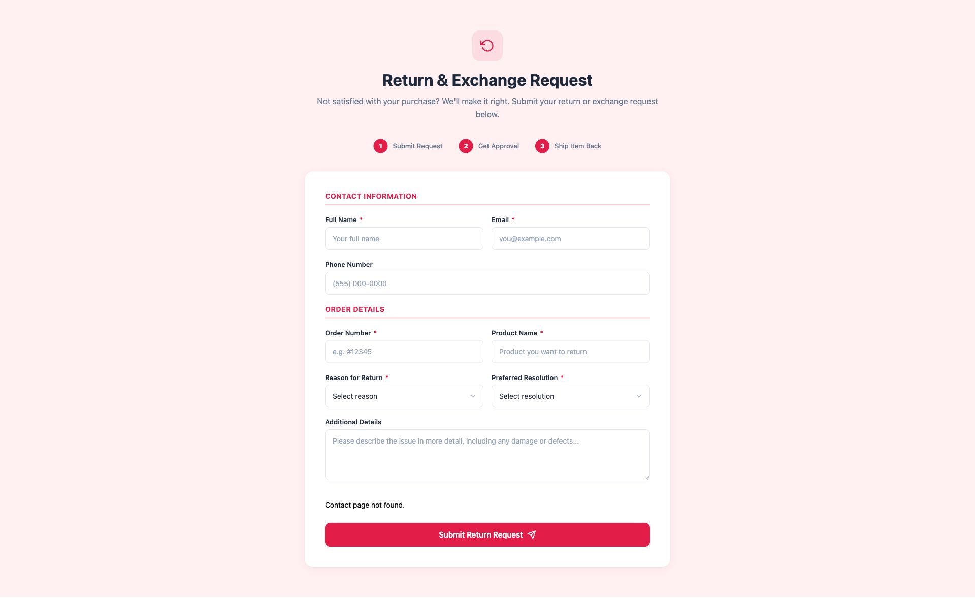 Return & Exchange Form