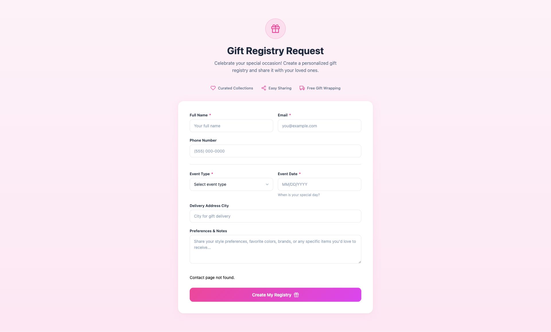 Gift Registry Form