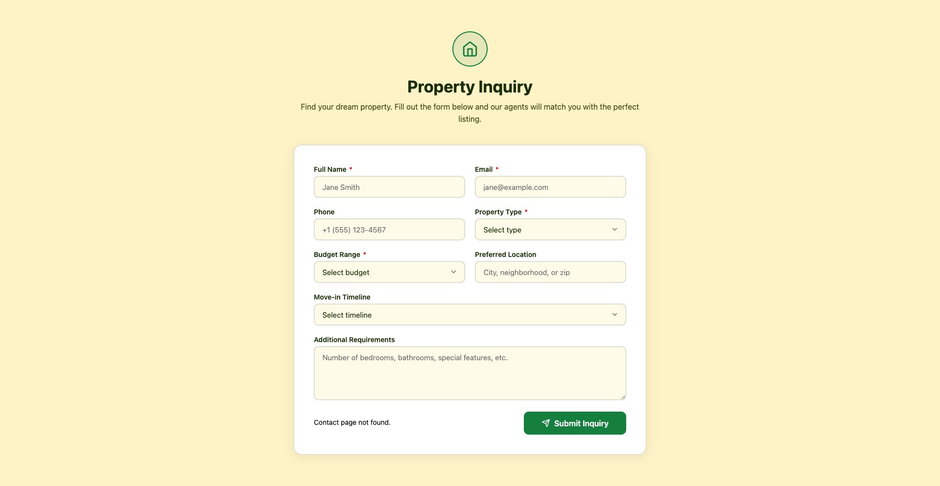 Real Estate Inquiry Form