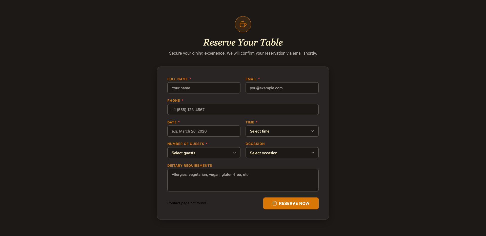Restaurant Reservation Form