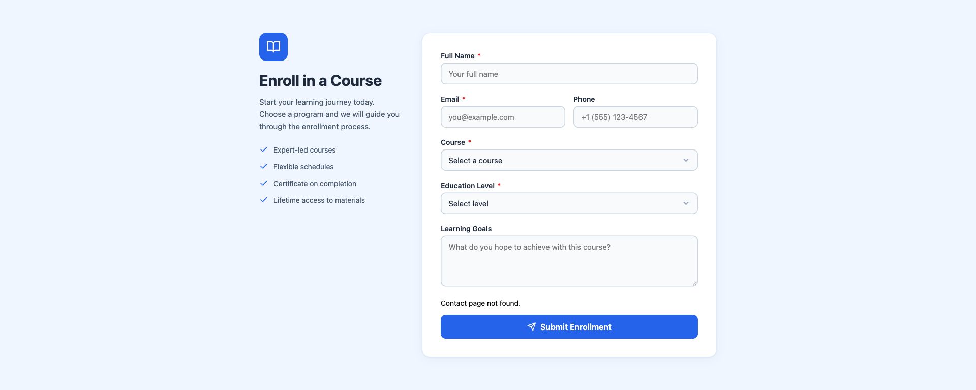 Course Enrollment Form