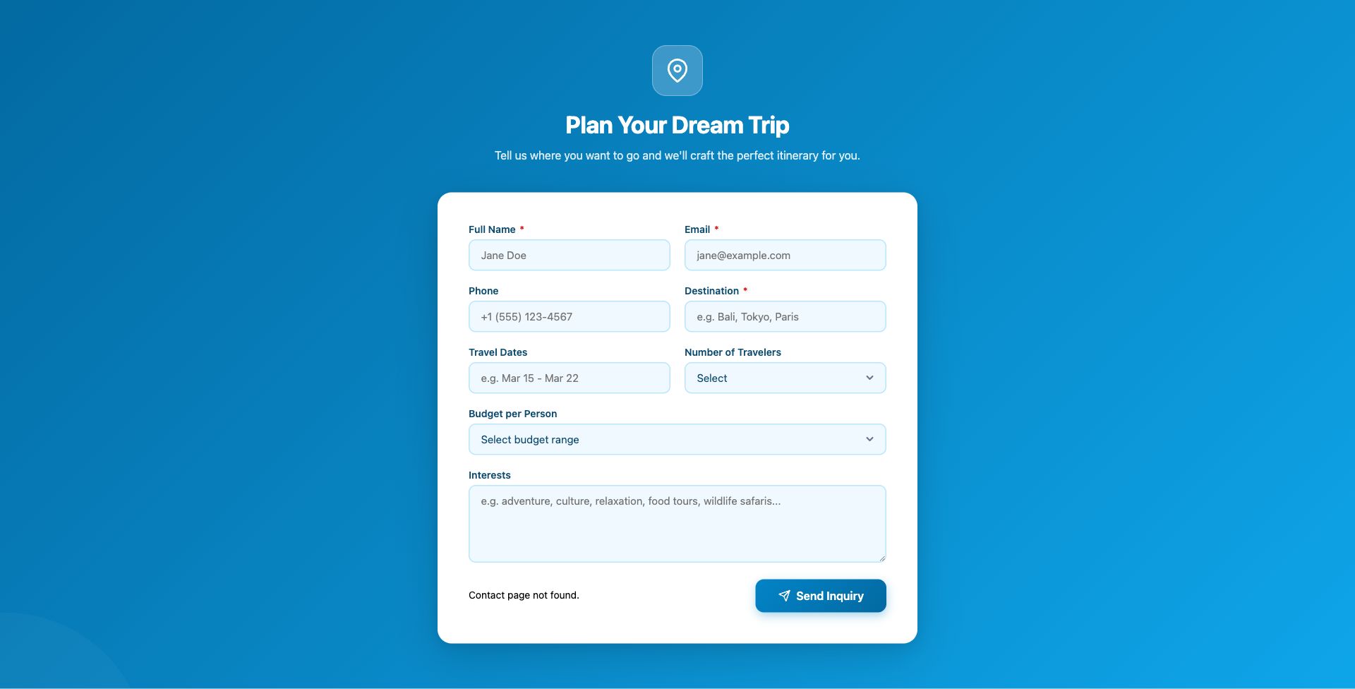 Travel Trip Inquiry Form